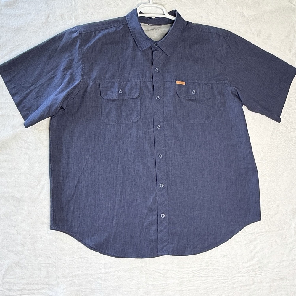 Orvis Men's 2XL Blue Short Sleeve Fishing Shirt Vented Outdoor Button Up Nylon